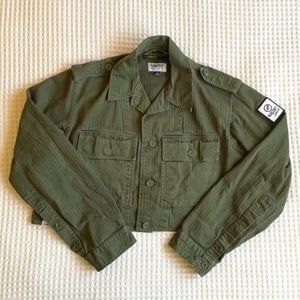 RCNSTRCT cropped upcycled olive drab military jacket, sz M